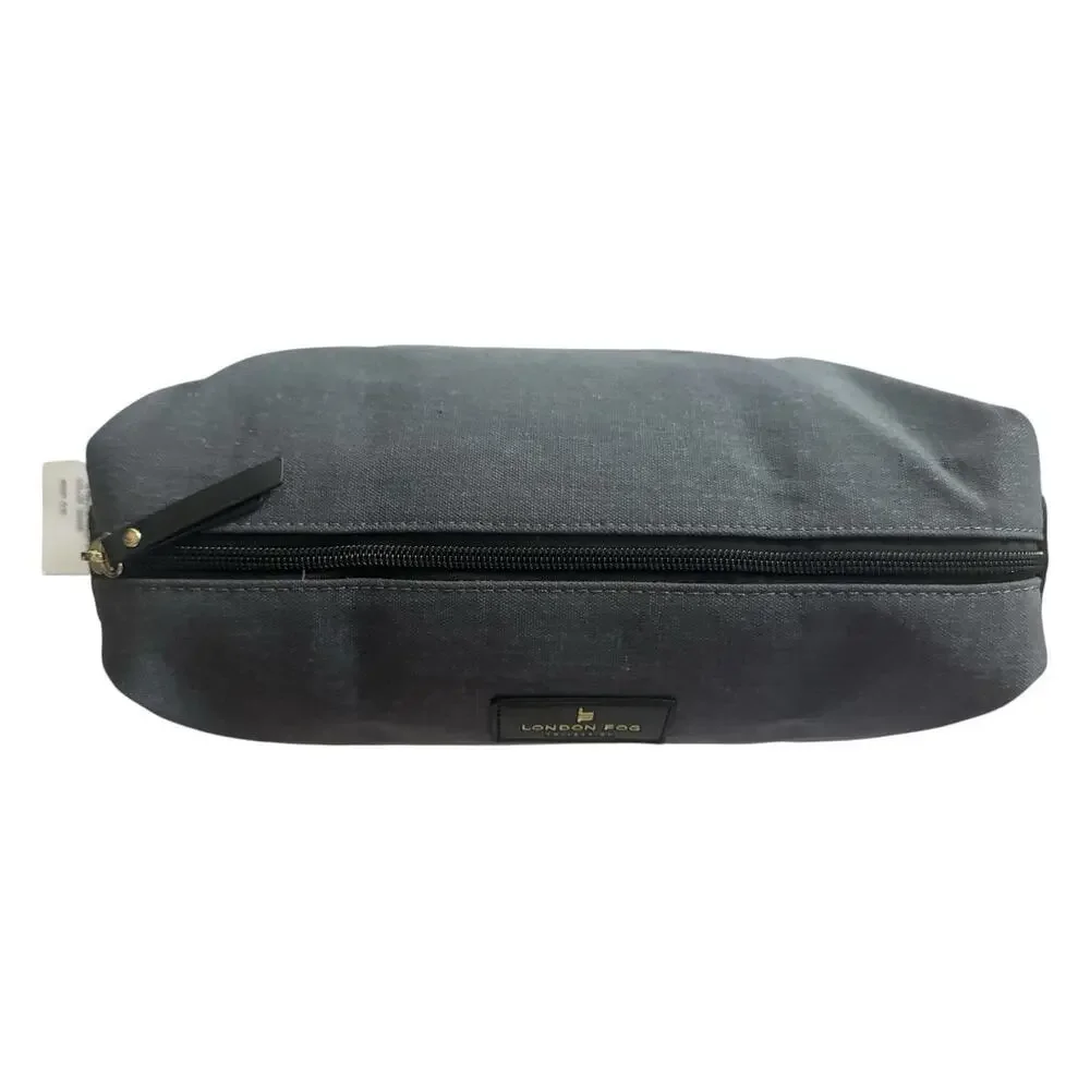 London Fog Canvas Cosmetic Case Travel Bag Toiletries Shave Dark Gray Denim New